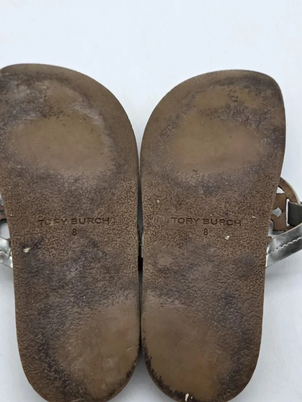 Tory Burch Sandals Women Size 8 Silver Miller Cloud Logo Thong Cork Footbed Shoe